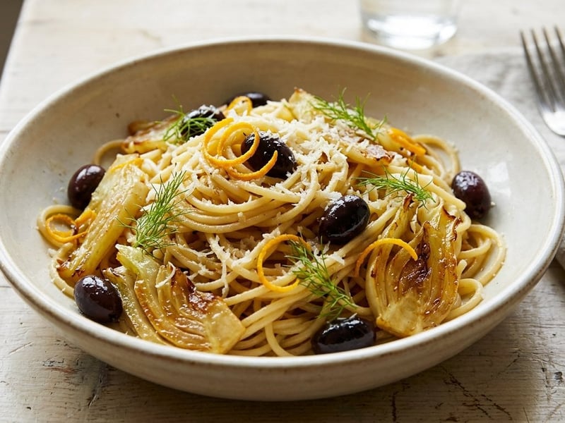 Orange and Fennel Spaghetti with Olives