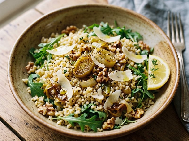 Italian Caramelised Leek Bulgur Salad | With Toasted Walnuts and Parmesan