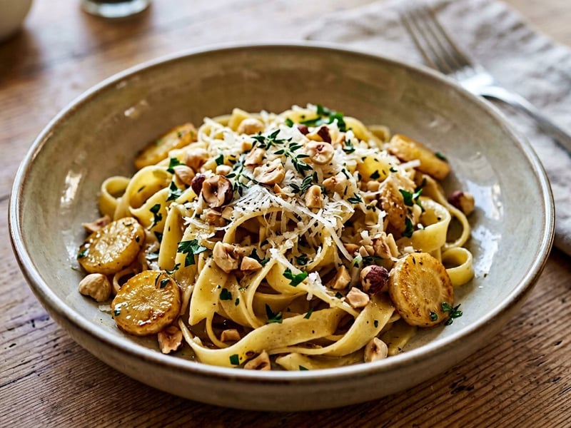 Petrezselyemgyökeres tagliatelle | Pirított mogyoróval