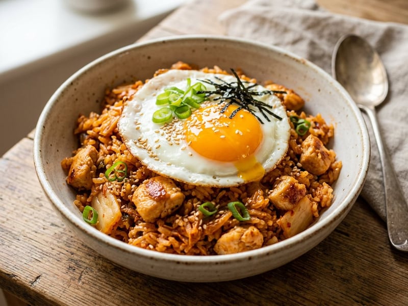 Koreai kimchis sült rizs | Pikáns street food csirkével