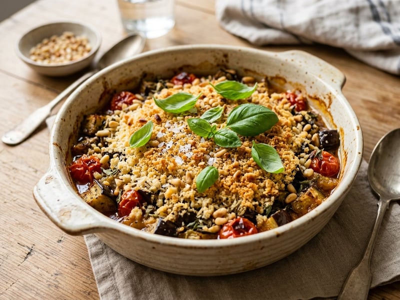 Mediterrán sós padlizsán crumble | Ropogós parmezános kéregben