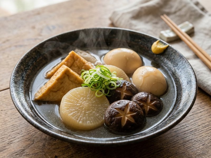 Traditional Japanese Oden with Tofu and Daikon Radish
