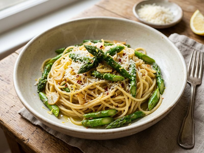 Spaghetti with Sautéed Green Asparagus and Garlic | 20-Minute Italian Pasta