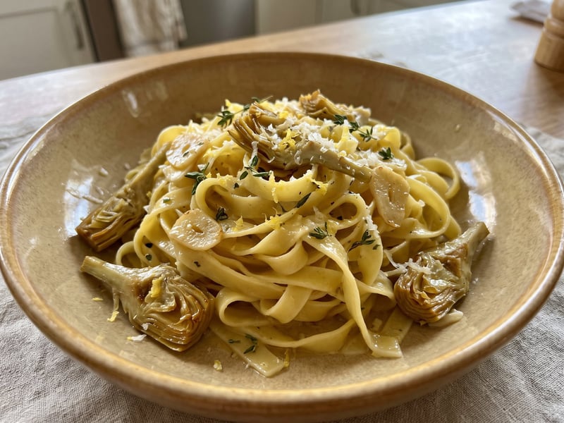Lemon and Thyme Artichoke Tagliatelle with Butter Sauce | 20-Minute Italian Pasta