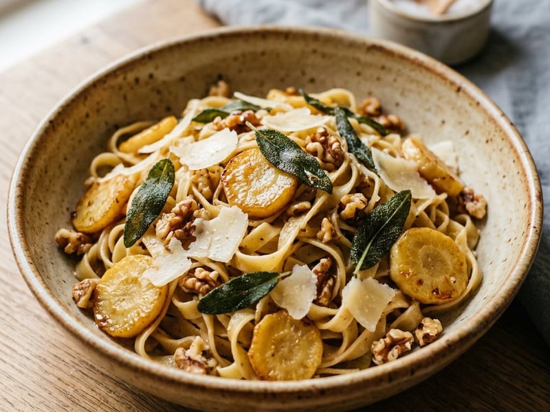 Karamellizált paszternákos tagliatelle | Zsályás olasz tészta