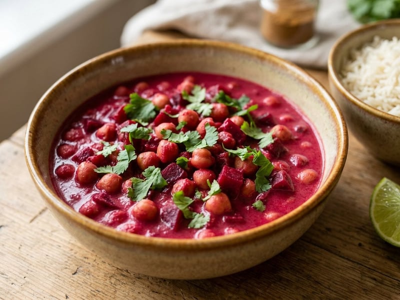 Céklás csicseriborsó curry | Fűszeres őszi indiai egytál