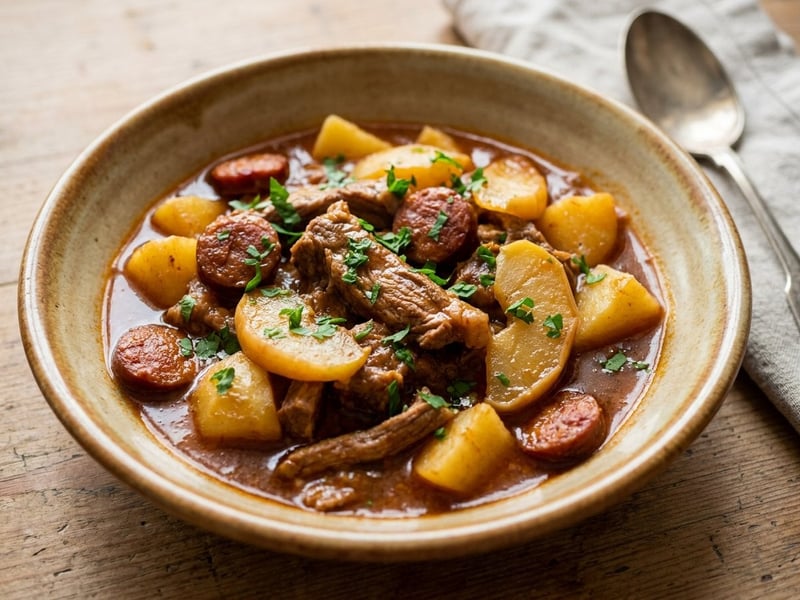 Szatmár pork tokány with apples and potatoes