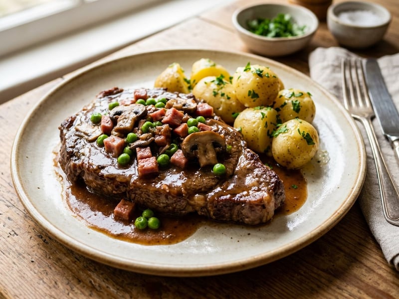 Košice-style rib eye steak with parsley potatoes