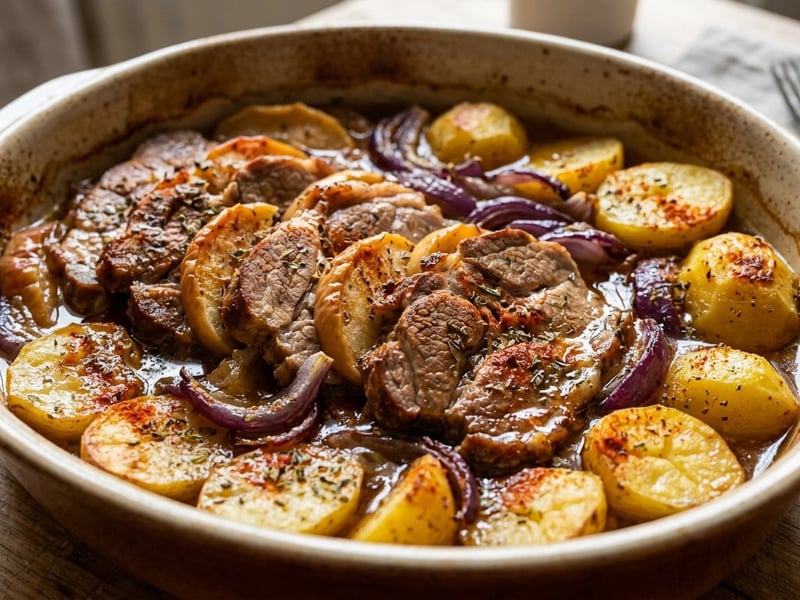 Baked pork collar with apples and potatoes | Juicy autumn one-pan dish