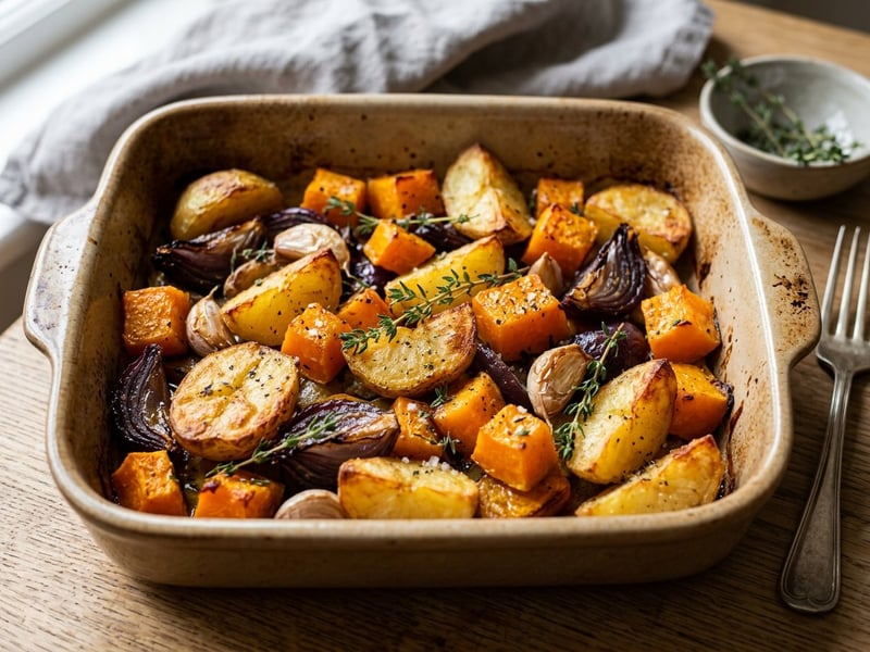Roast Potatoes with Pumpkin in Goose Fat | Crispy Autumn Traybake