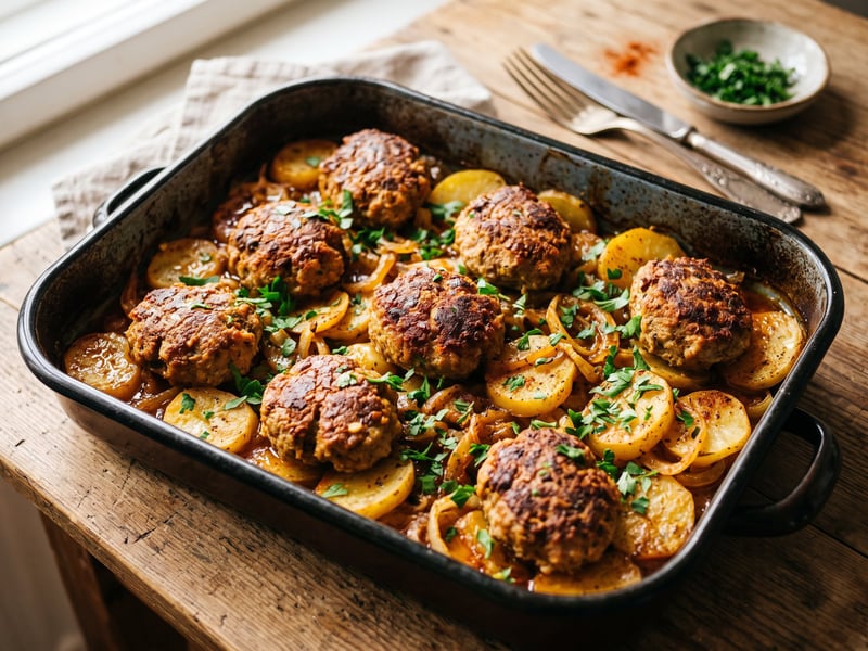 Békés-Style Baked Cigányka with Potatoes | Homestyle Hungarian One-Pan Dish