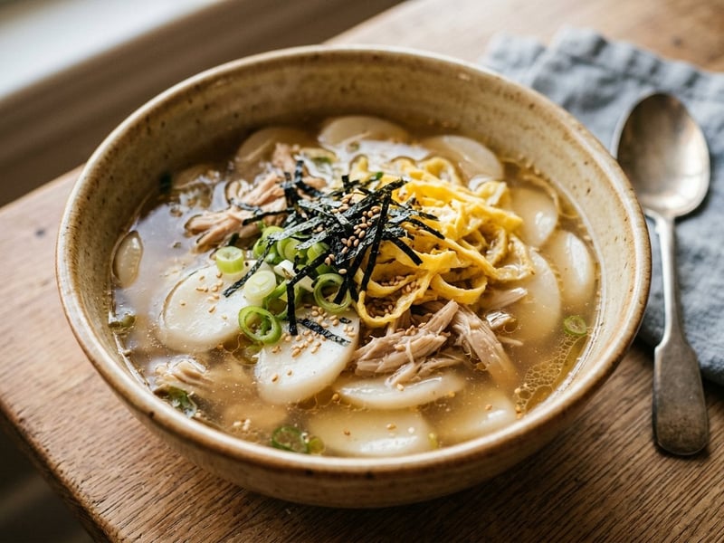 Koreai csirke Tteokguk | Melengető újévi rizskorong leves