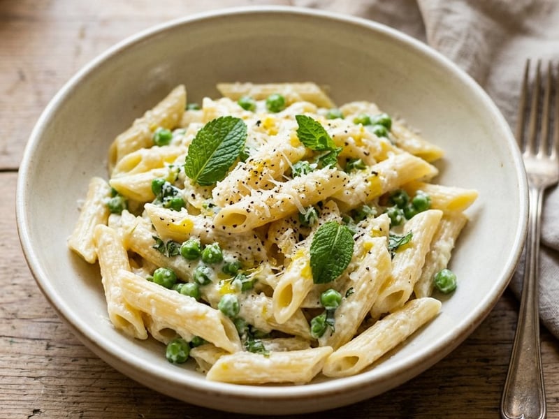 Krémes zöldborsós-ricottás penne friss mentával | 20 perces olasz tészta