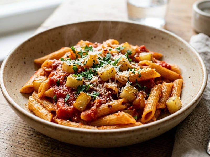 Penne all'Arrabbiata zsenge karalábéval | Pikáns olasz tészta