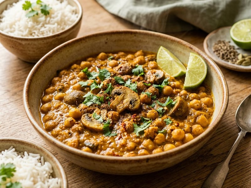 Mushroom and Chickpea Curry | Creamy Indian One-pot Dish