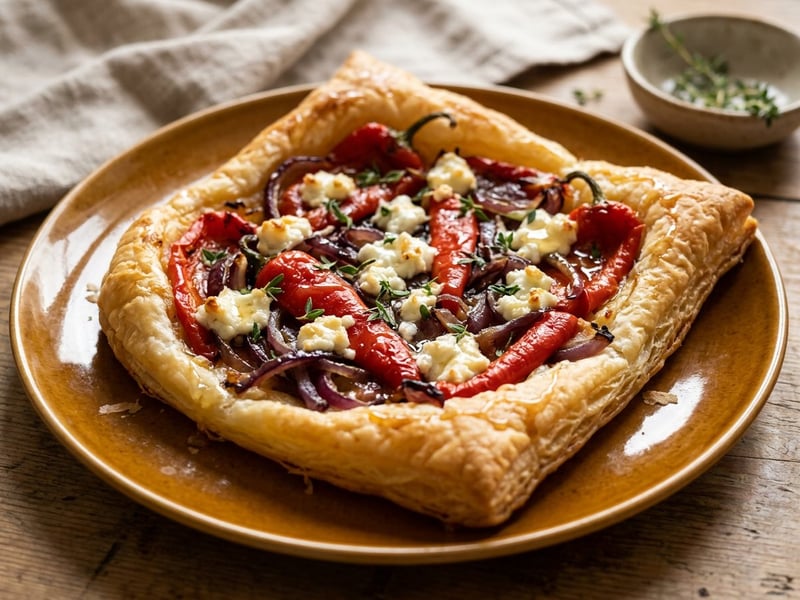 French Sheet-Pan Roasted Pepper Tart with Goat Cheese | Crispy Mediterranean Tart