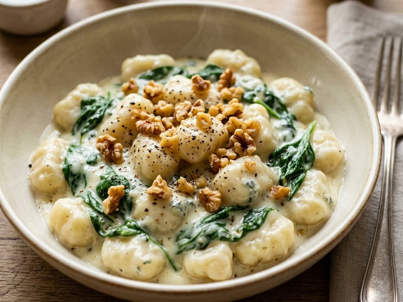 Gorgonzolás-spenótos gnocchi pirított dióval