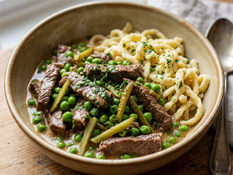 Bratislava Beef Tokány | Tender Beef Strips with Green Peas