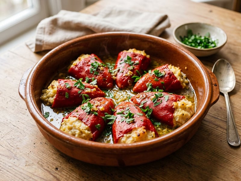 Spanish roasted kapia peppers stuffed with cod | Pimientos rellenos de bacalao