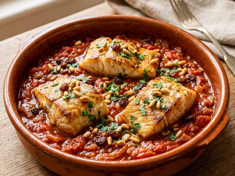 Catalan Cod with Raisins and Pine Nuts | Bacalao a la catalana