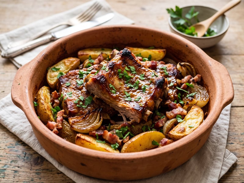 Rustic Pork Ribs Baked in a Clay Pot | Juicy Tender One-Pot Dish with Potatoes