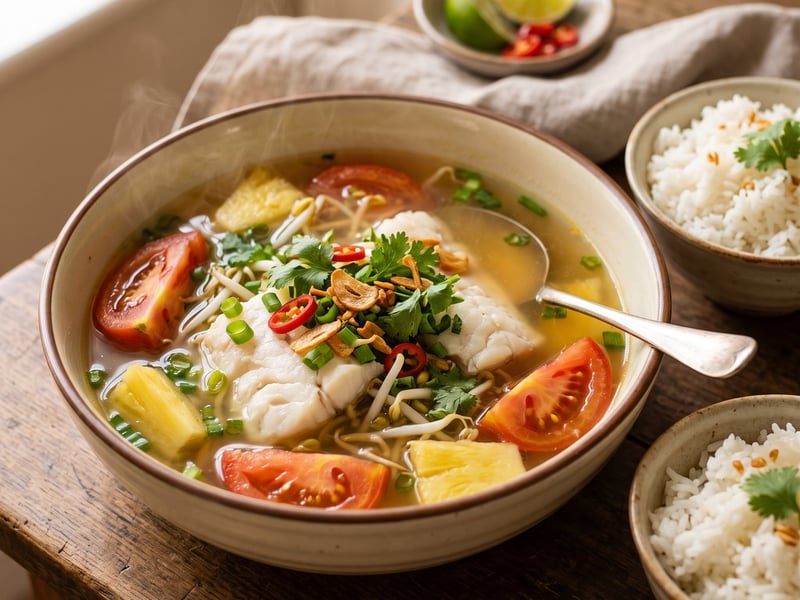 Canh Chua Cá | Vietnamese Sweet and Sour Cod with Jasmine Rice