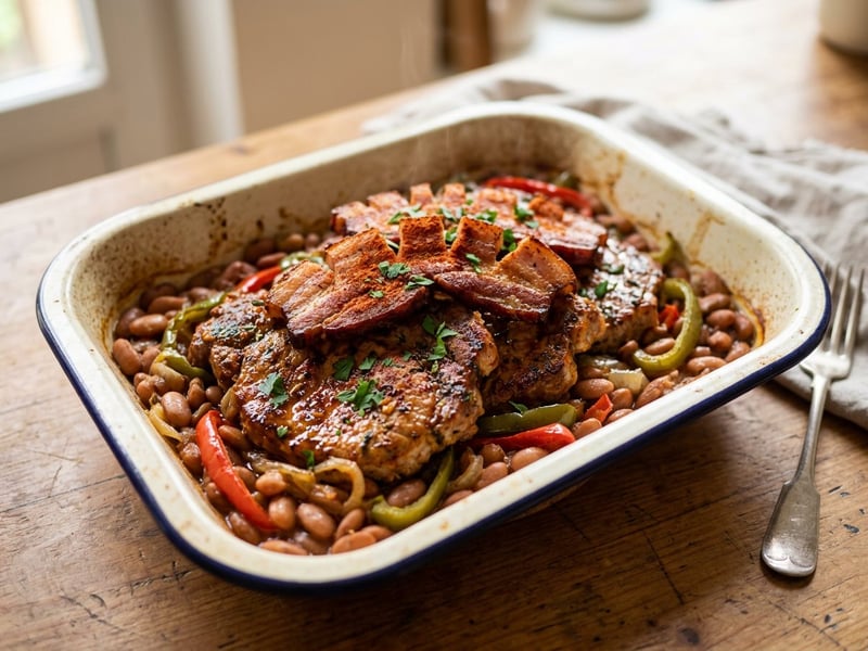 Sheet-Pan Gypsy Roast with Spiced Pinto Beans | Juicy Pork Collar with Crispy Bacon Comb