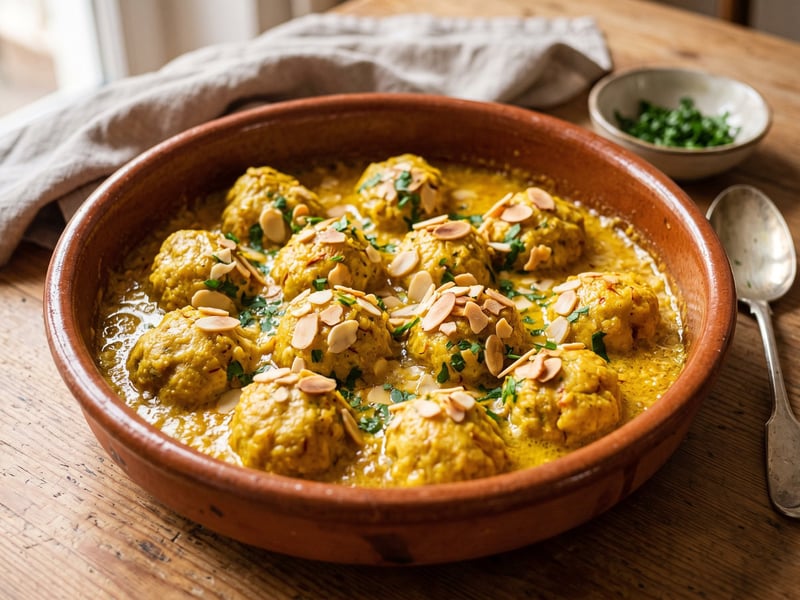 Spanish fish meatballs in saffron almond sauce | Albóndigas de pescado en salsa de azafrán