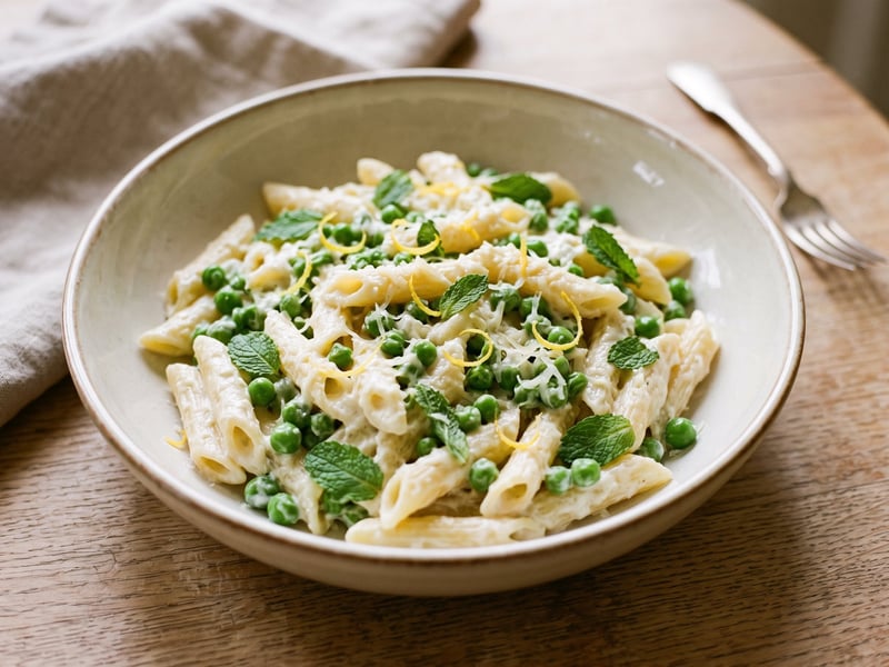 Krémes zöldborsós-ricottás penne | Mentás olasz tészta