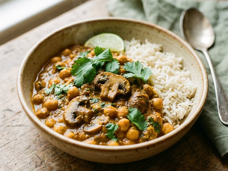 Gombás csicseriborsó curry | Krémes indiai egytál