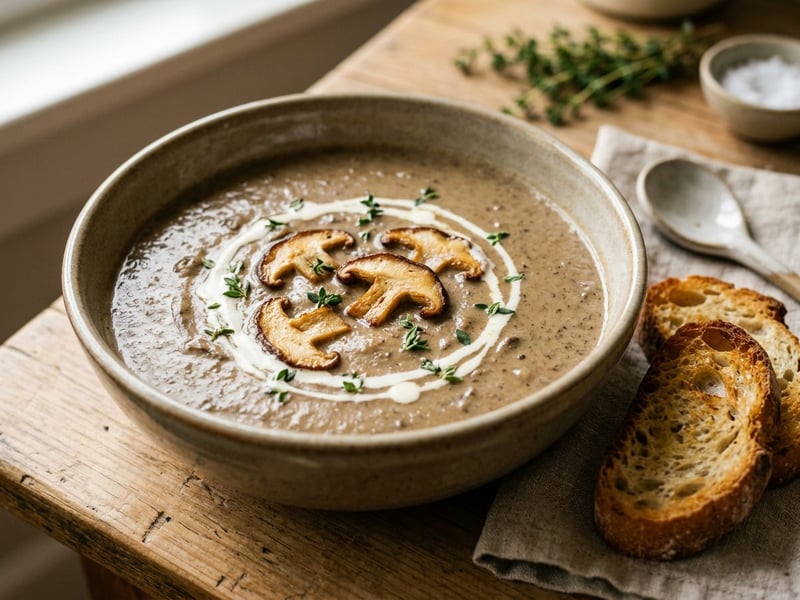 French Sautéed Shiitake Mushroom Cream Soup | Silky Forest Velouté