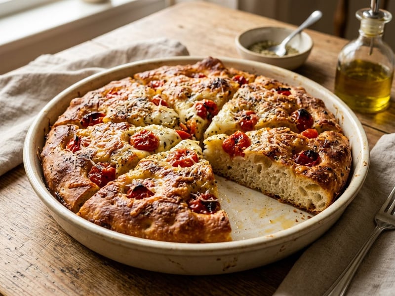 Bari sajtos focaccia | Ropogós olasz lepény pecorinóval és paradicsommal
