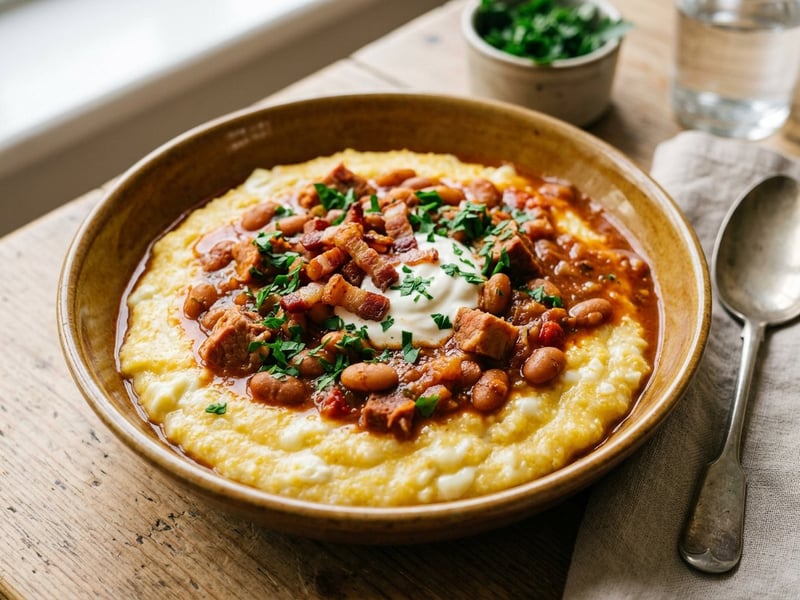 Shepherd's Polenta with Beans and Smoked Pork Collar | Rustic Autumn One-Pot