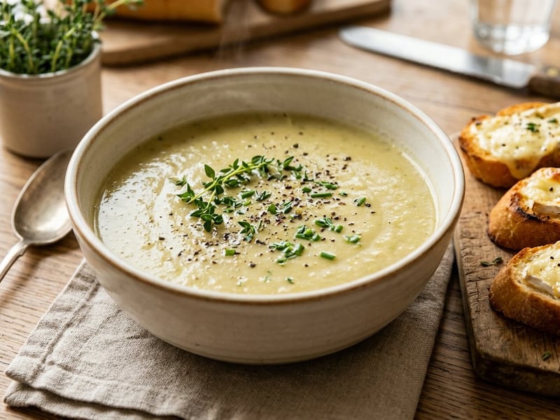 French Apple and Leek Soup | With Melted Brie Baguette