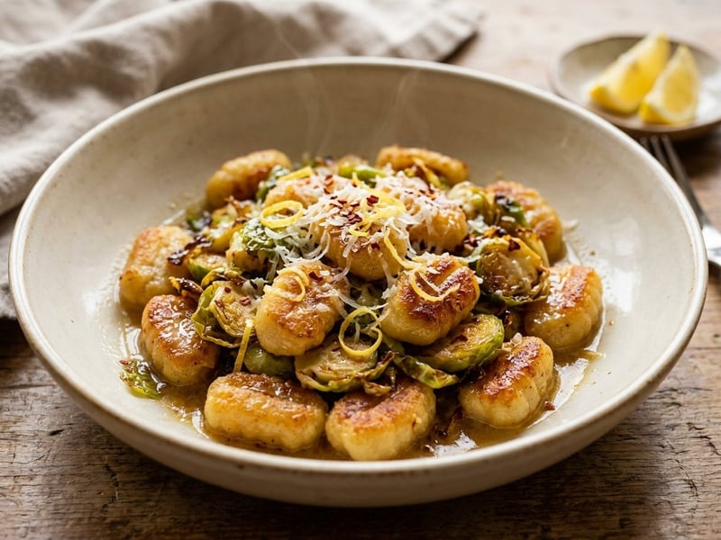 Pan-Fried Gnocchi with Brussels Sprouts | Lemon-Garlic Skillet Pasta