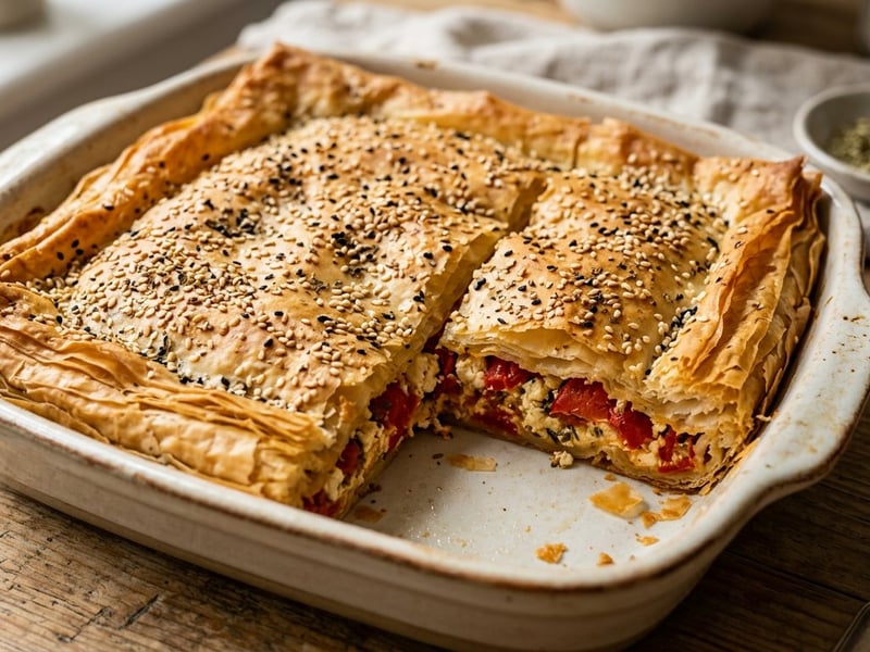 Greek Piperopita | Roasted Pepper Pie with Feta