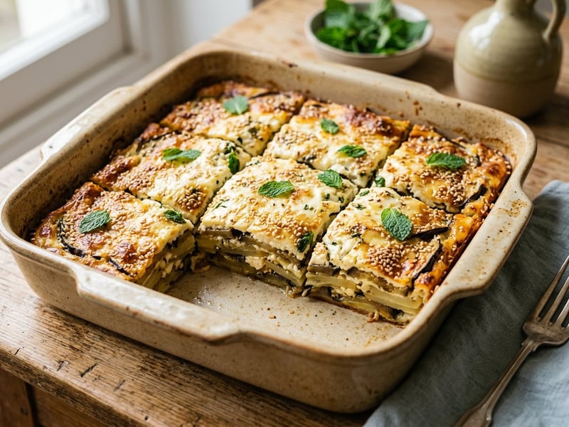 Cretan Baked Eggplant with Potatoes and Feta | Boureki