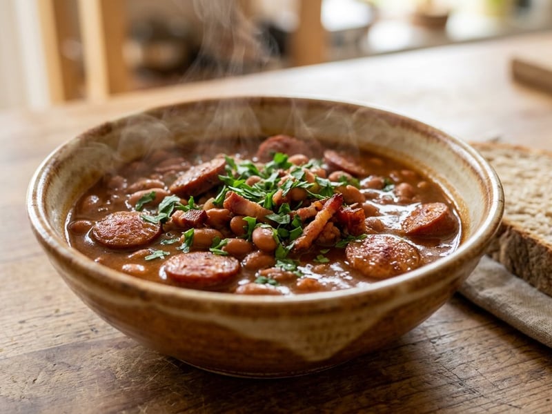 Dark Beer Pinto Bean Ragout with Smoked Sausage | Hearty Hungarian One-Pot Meal