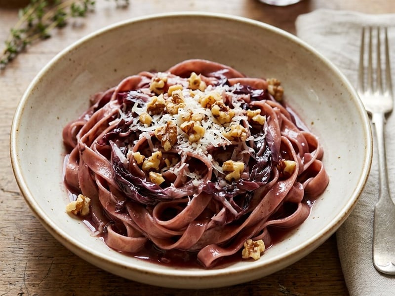 Tagliatelle with Radicchio, Red Wine, and Walnuts