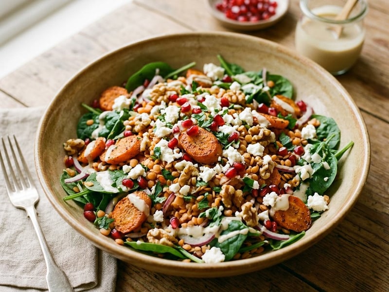 Middle Eastern Spiced Roasted Carrot & Red Lentil Salad | With Creamy Tahini Dressing and Feta