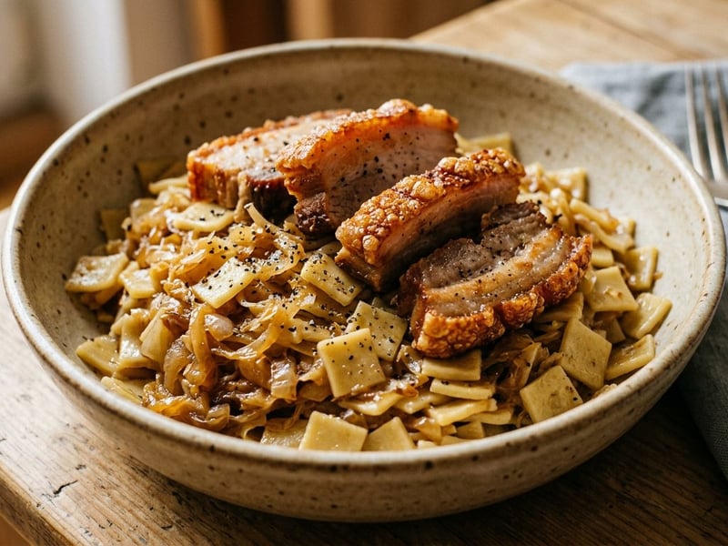 Cabbage Pasta with Pork Belly | With Crispy Roast Pork Belly