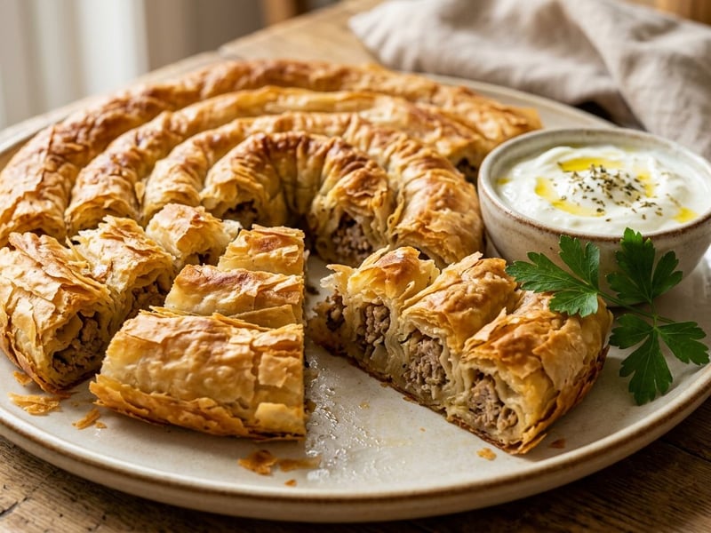Balkáni húsos burek | Ropogós rétestészta szaftos töltelékkel
