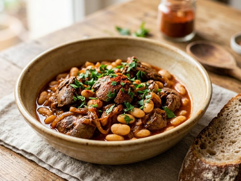 Sautéed chicken liver and white bean ragout