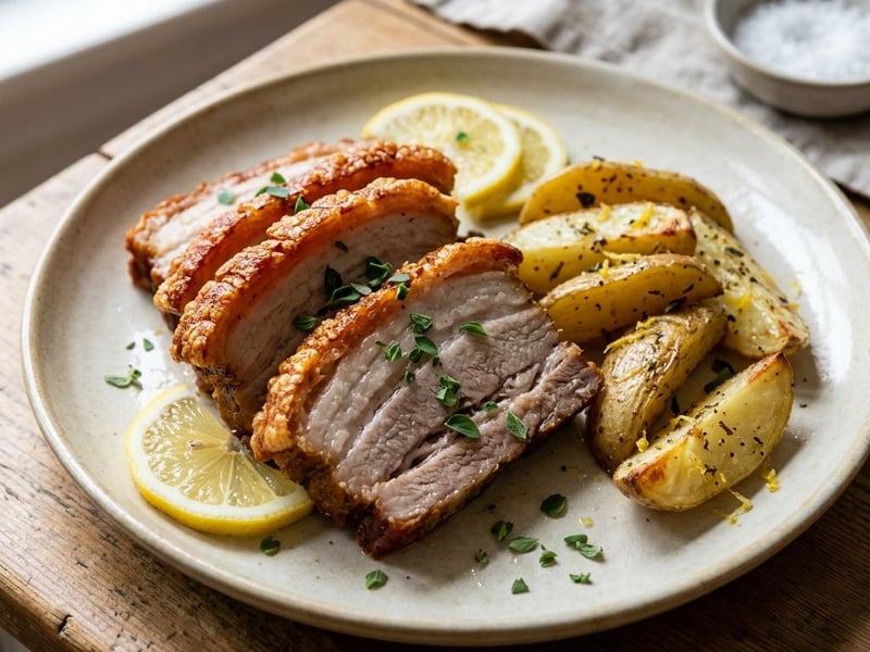 Greek roast pork belly with lemon potatoes | Pancetta fournou