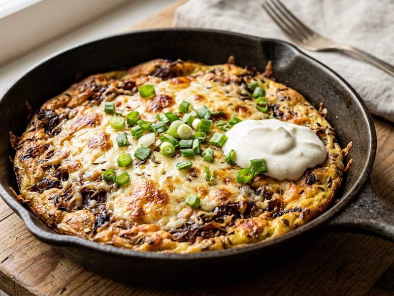 Serpenyős káposztás tojáslepény sajtos kéreggel