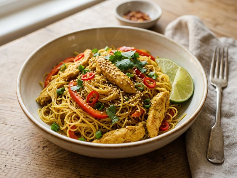 Singapore curry chicken stir-fried noodles | 20-minute wok dinner
