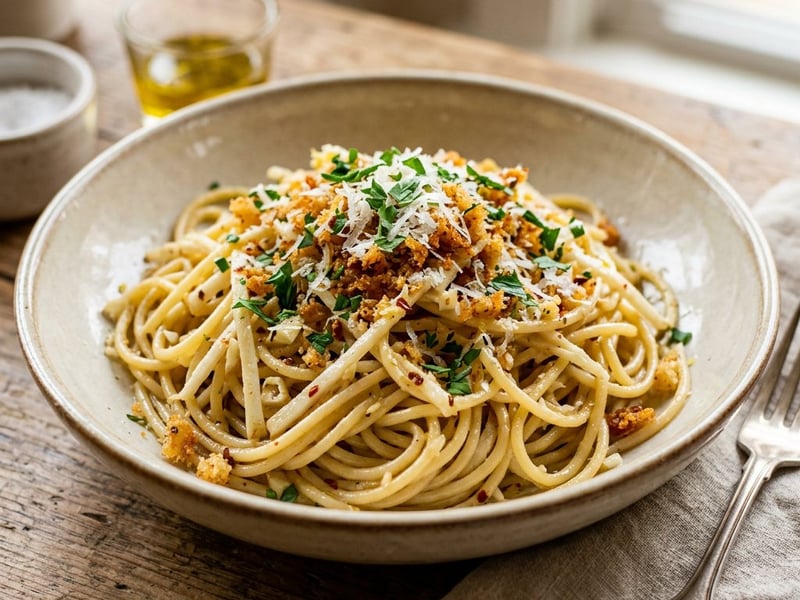 Citromos-fokhagymás zelleres spagetti | Ropogós pangrattatóval
