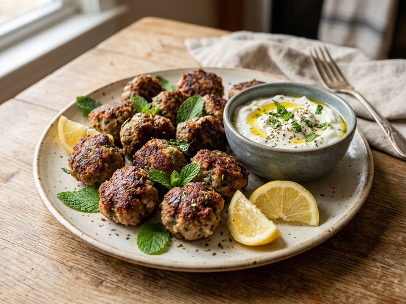 Greek Lamb Keftedes | Juicy Meatballs with Mint Feta Dip