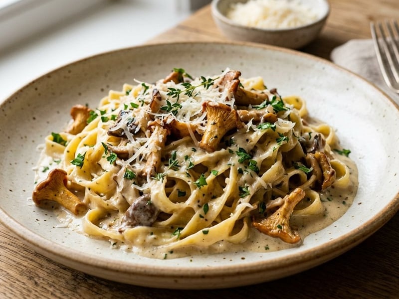 Homemade tagliatelle with creamy mushrooms | Silky cream sauce pasta