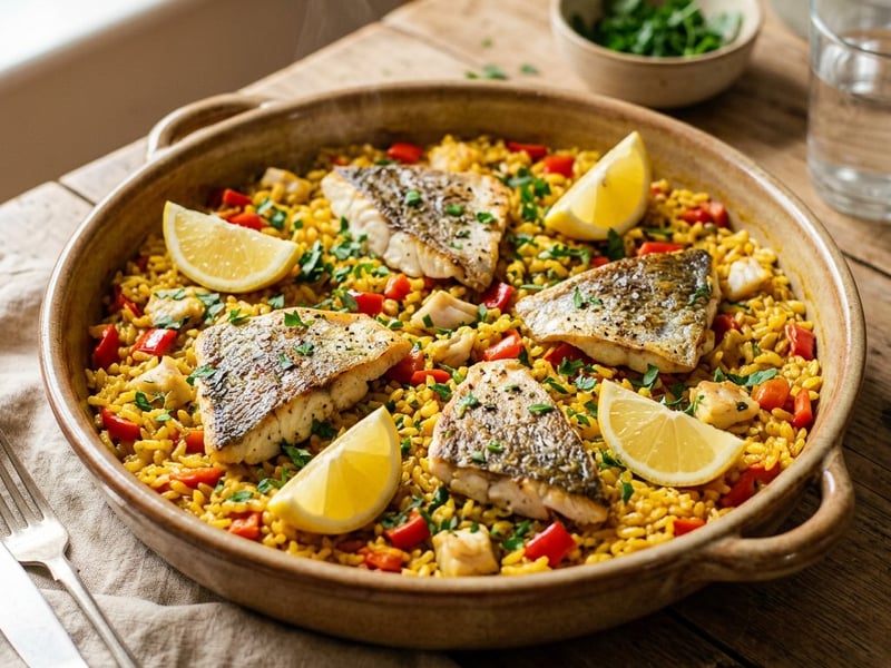 Spanish sea bream rice with saffron and kapia pepper | Arroz con dorada